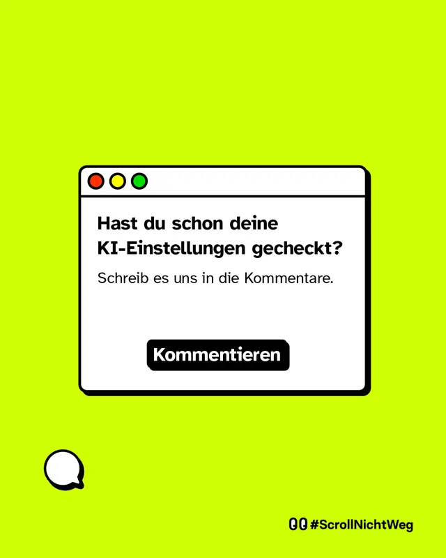 Abschlusskarte mit Frage, ob man die eigenen KI-Einstellungen schon &uuml;berpr&uuml;ft hat, und Aufforderung, in den Kommentaren zu antworten.