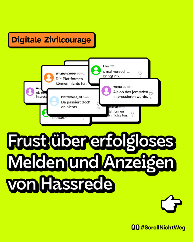 Frust über erfolgloses Melden und Anzeigen von Hassrede