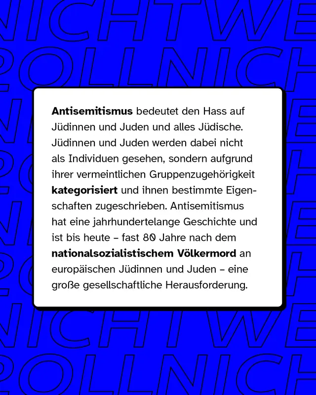 Antisemitismus bedeutet den Hass auf J&uuml;dinnen und Juden und alles J&uuml;dische.