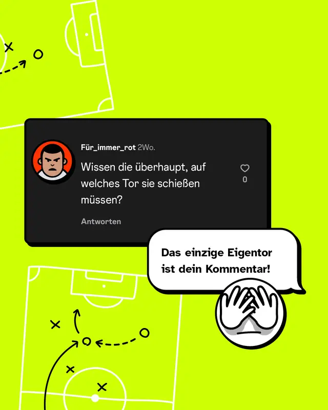 Sp&ouml;ttischer Kommentar &bdquo;Wissen die &uuml;berhaupt, auf welches Tor sie schie&szlig;en m&uuml;ssen?&ldquo; wird mit &bdquo;Das einzige Eigentor ist dein Kommentar!&ldquo; gekontert &ndash; humorvolle Zur&uuml;ckweisung sexistischer Aussagen &uuml;ber Frauenfu&szlig;ball.