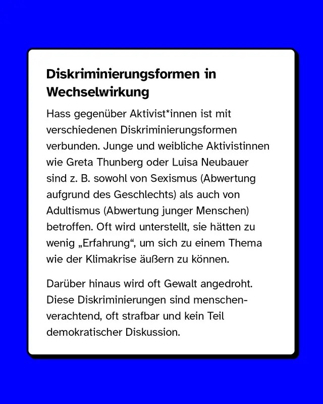 Diskriminierungsformen in Wechselwirkung: Hass gegen&uuml;ber Aktivist*innen ist mit verschiedenen Diskriminierungsformen verbunden.