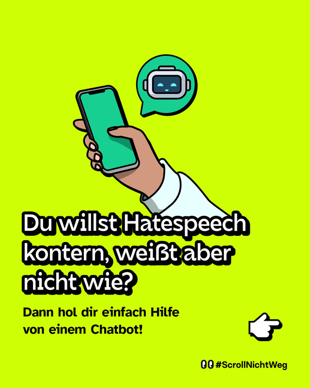 Du willst Hatespeech kontern, weißt aber nicht wie? Dann hol dir einfach Hilfe von einem Chatbot!