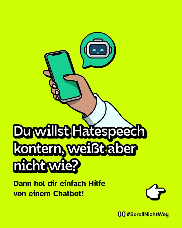 Du willst Hatespeech kontern, wei&szlig;t aber nicht wie? Dann hol dir einfach Hilfe von einem Chatbot!