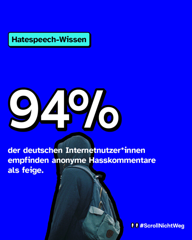 94 Prozent der deutschen Internetnutzenden empfinden anonyme Hasskommentare als feige.