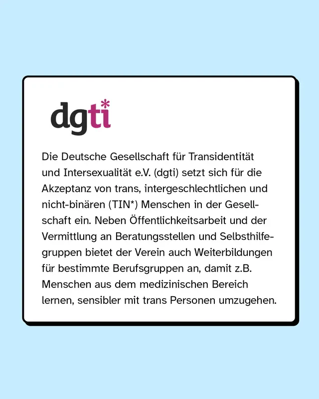 dgti: Die Deutsche Gesellschaft f&uuml;r Transidentit&auml;t und Intersexualit&auml;t setzt sich f&uuml;r Akzeptanz von trans Personen ein.
