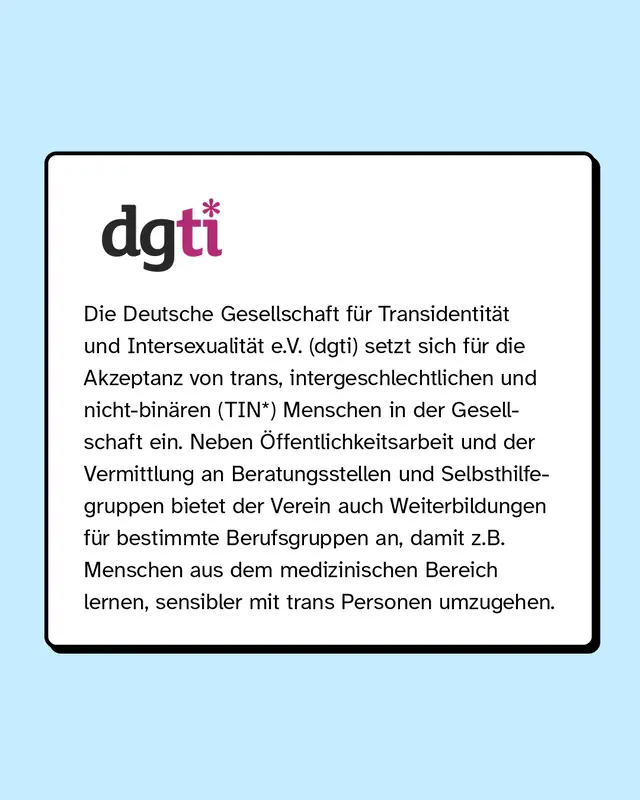 dgti: Die Deutsche Gesellschaft f&uuml;r Transidentit&auml;t und Intersexualit&auml;t setzt sich f&uuml;r Akzeptanz von trans Personen ein.