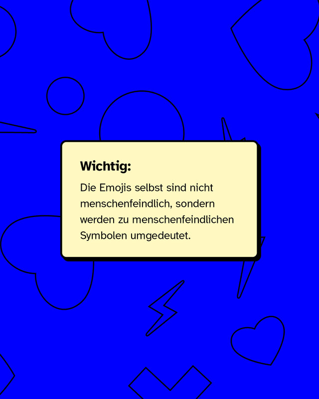 Abschlussslide mit dem Hinweis: „Die Emojis selbst sind nicht menschenfeindlich, sondern werden zu menschenfeindlichen Symbolen umgedeutet.“