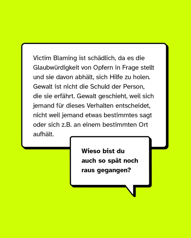 Victim Blaming ist sch&auml;dlich, da es die Glaubw&uuml;rdigkeit von Opfern in Frage stellt.