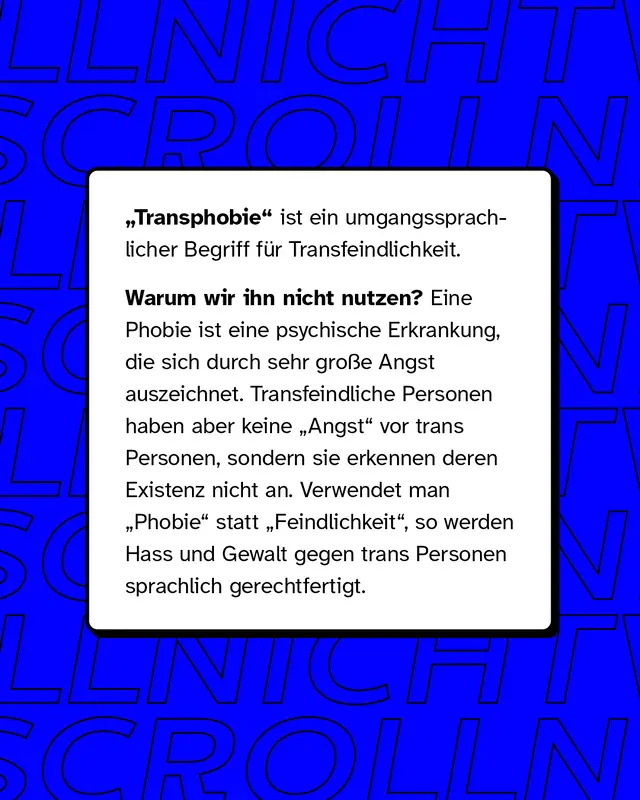 Transphobie ist ein umgangssprachlicher Begriff für Transfeindlichkeit.