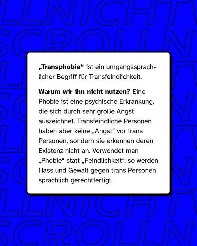 Transphobie ist ein umgangssprachlicher Begriff f&uuml;r Transfeindlichkeit.
