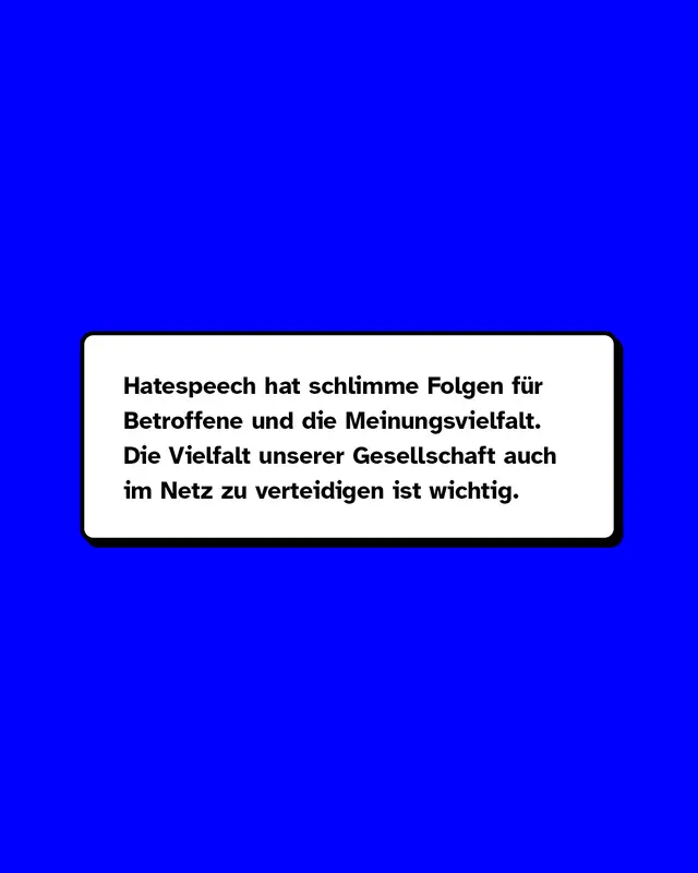 Hatespeech hat schlimme Folgen f&uuml;r Betroffene und die Meinungsvielfalt. Die Vielfalt unserer Gesellschaft auch im Netz zu verteidigen ist wichtig.
