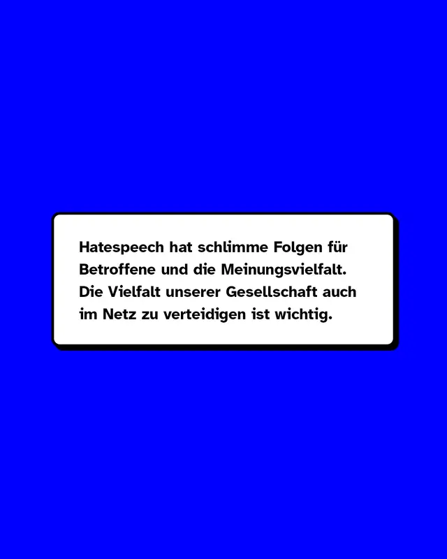 Hatespeech hat schlimme Folgen f&uuml;r Betroffene und die Meinungsvielfalt. Die Vielfalt unserer Gesellschaft auch im Netz zu verteidigen ist wichtig.