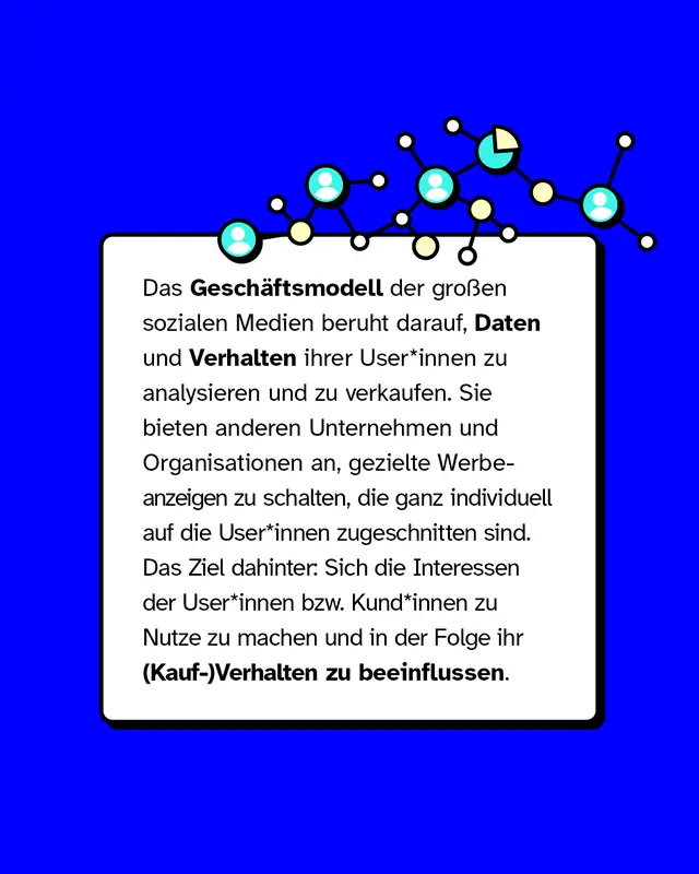 Das Gesch&auml;ftsmodell der gro&szlig;en sozialen Medien beruht darauf, Daten und Verhalten ihrer User*innen zu analysieren und zu verkaufen.